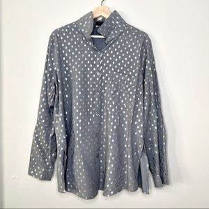 Monarc Grey Metallic Gold Polka-Dot Button Down Shirt Size Large